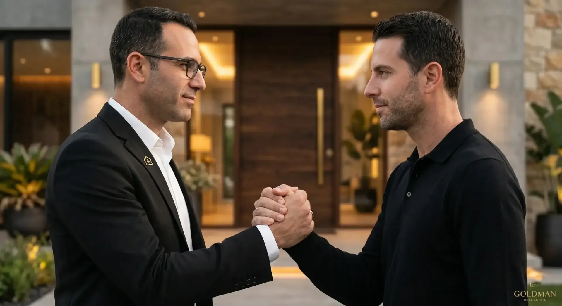 מתווך נדל"ן נפגש עם לקוחות פוטנציאליים לשיחה על נכס