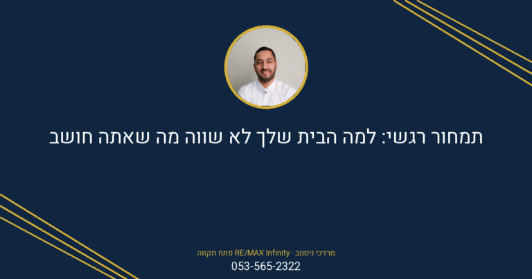 גרפיקה צבעונית עם תמונה של מרדכי ניסנוב, מתווך RE/MAX בפתח תקווה, לצד כותרת על תמחור רגשי