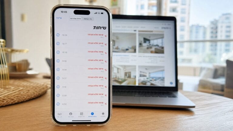 מסך טלפון סלולרי מציג רשימת שיחות שלא נענו, רלוונטי למתווך נדל"ן עסוק בפתח תקווה