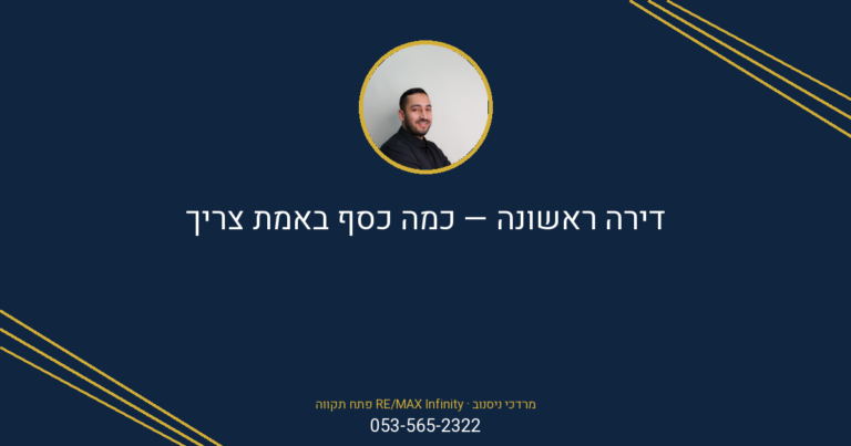 איור של אדם חושב ליד טקסט על תקציב לדירה ראשונה בפתח תקווה עם פרטי מתווך RE/MAX